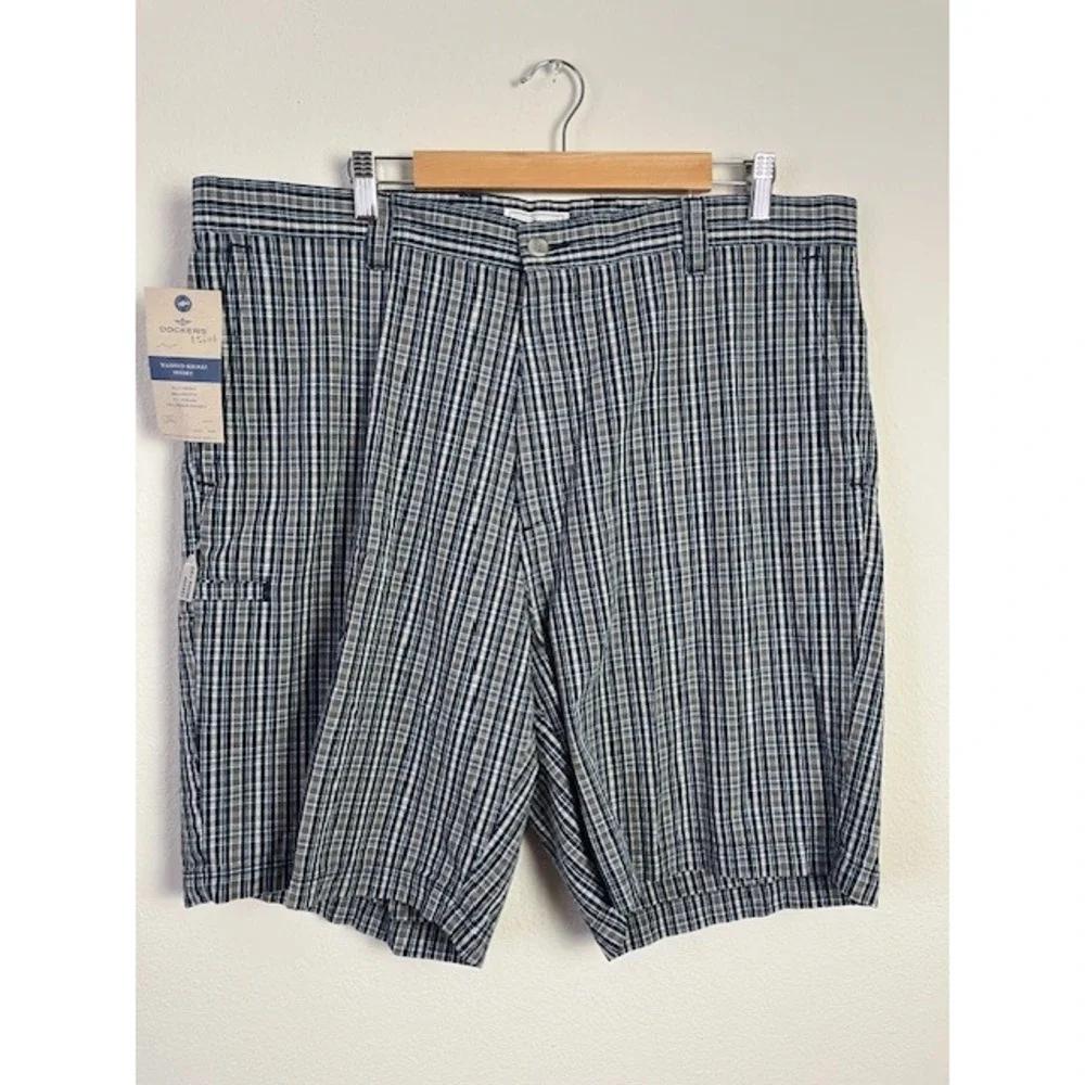 New Dockers Sz 40 Washed Khaki Shorts Plaid Flat Front Relaxed‎ Fit 9.5 Inseam
